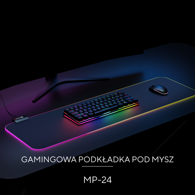 Rampage MP-24 podkładka gamingowa pod klawiaturę i mysz 30x80cm, RGB, czarna
