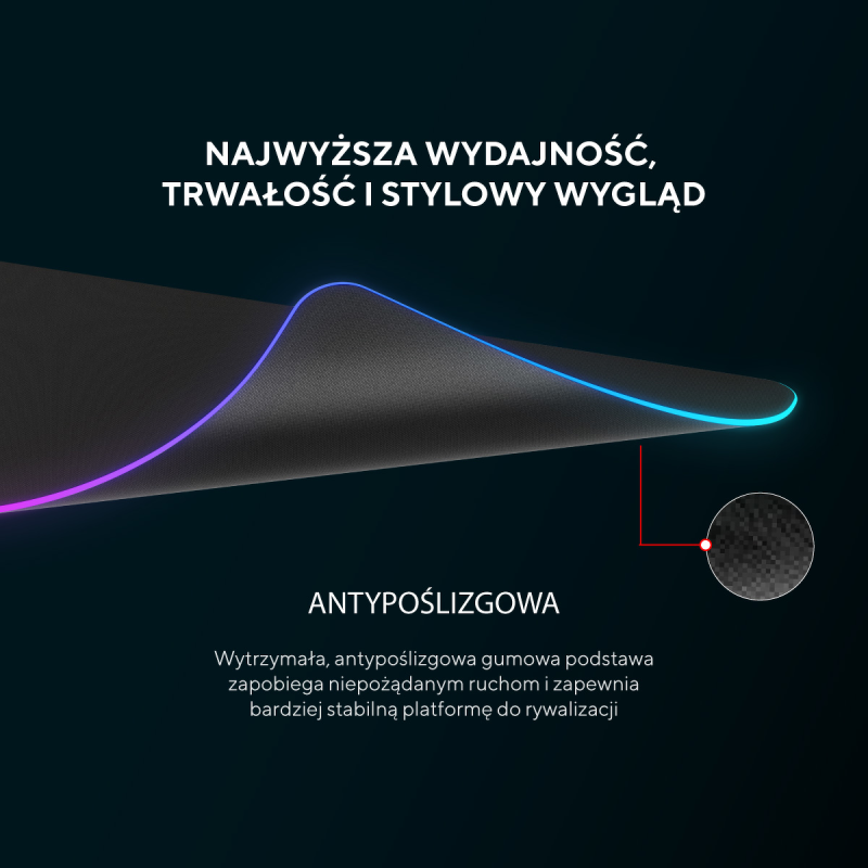 Rampage MP-24 podkładka gamingowa pod klawiaturę i mysz 30x80cm, RGB, czarna