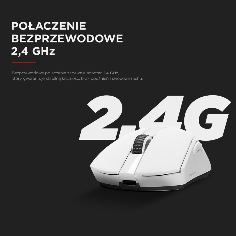 Rampage Zenith Pro mysz bezprzewodowa 26000 DPI biała + odbiornik 4 KHz PAW3395 BT 5.2