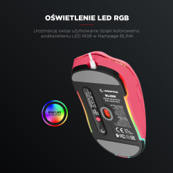 Rampage BLINK myszka gamingowa przewodowa USB, 12800 DPI, RGB, sensor optyczny, różowa