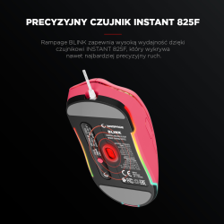 Rampage BLINK myszka gamingowa przewodowa USB, 12800 DPI, RGB, sensor optyczny, różowa
