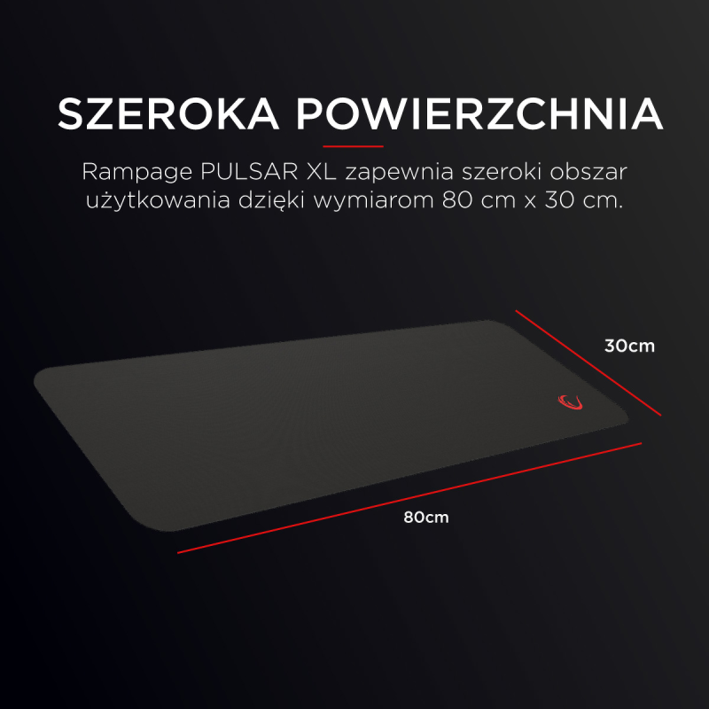Rampage Pulsar XL podkładka na biurko gamingowa 30x80cm, pod klawiaturę i mysz, czarna