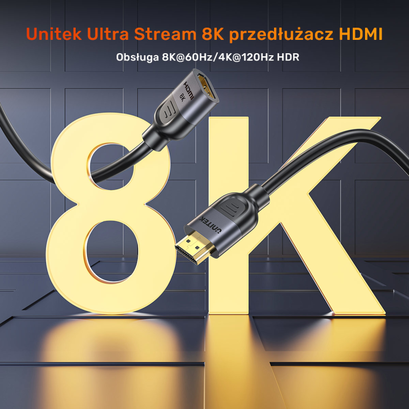 Unitek przedłużacz HDMI (M) - HDMI (F) 2.1, 8K 0,5m
