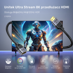 Unitek przedłużacz HDMI (M) - HDMI (F) 2.1, 8K 1m