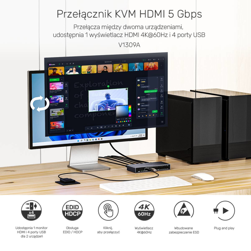 Unitek Przełącznik KVM 4K@60Hz USB 3.0 HDMI