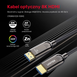 Unitek Kabel optyczny HDMI 2.1 AOC 8K 120Hz 3m
