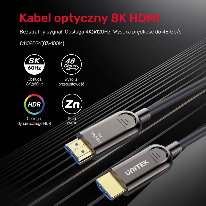 Unitek Kabel optyczny HDMI 2.1 AOC 8K 120Hz 3m