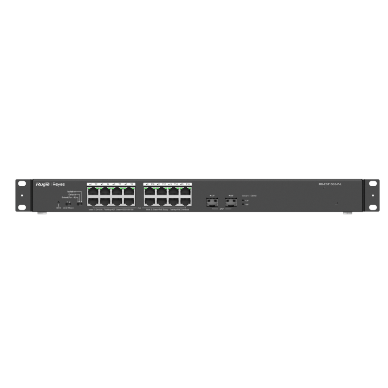 Ruijie Reyee RG-ES118GS-P-L | Switch, 18 portów, 16xGE, 16xPoE/Poe+, 247W, 2xSFP, Rack, Cloud Monitoring