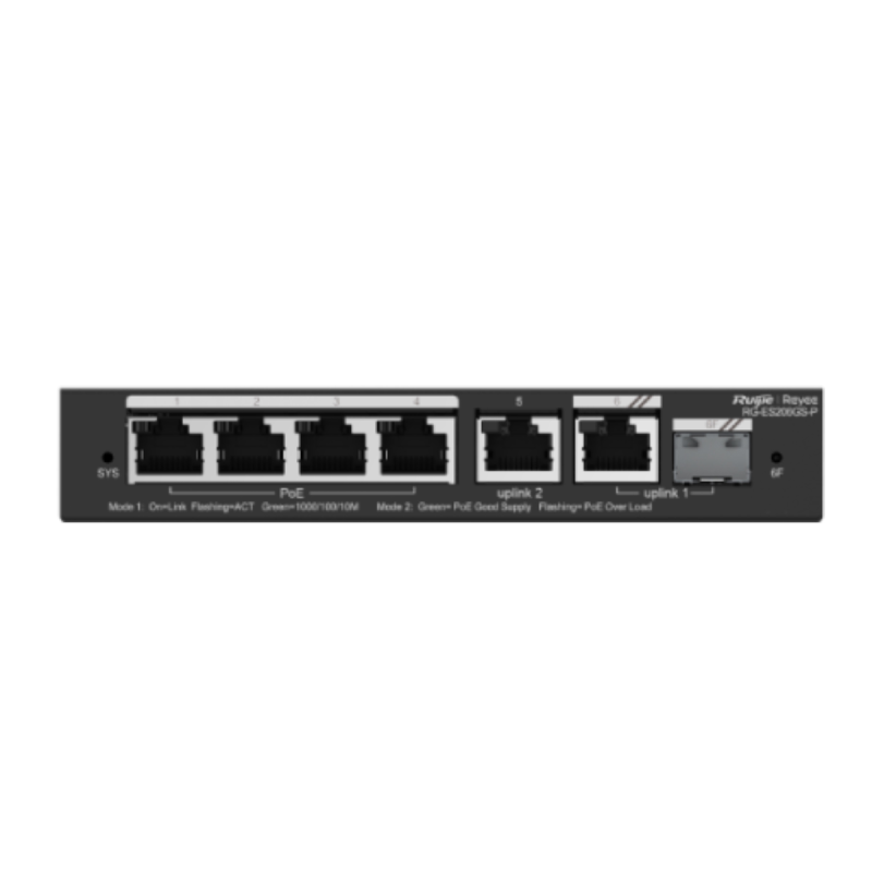 Ruijie Reyee RG-ES206GS-P | Switch, 6 portów, 4xGE, 4xPoE, 1xCombo/SFP, 54W, dekstop