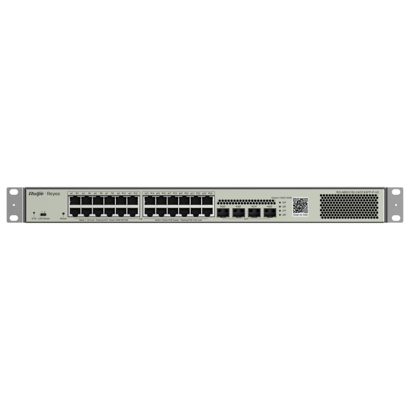 Ruijie Reyee RG-NBS3100-24GT4SFP-P-V2 | Switch Zarządzalny, 28 portów, 24xGE, 24xPoE, 370W, 4xSFP, L2, Rack, Cloud