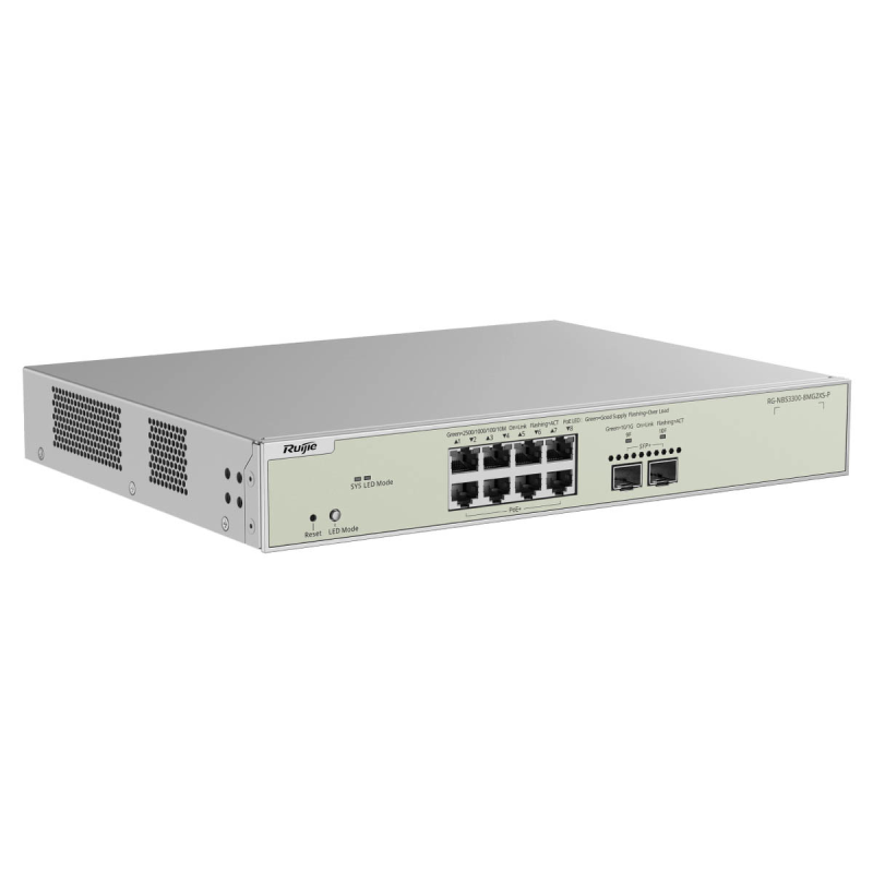 Ruijie Reyee RG-NBS3300-8MG2XS-P | Switch Zarządzalny, 10 portów, 8x2,5GE,8xPoE+, 240W, 2xSFP+, Rack, L2+, Cloud