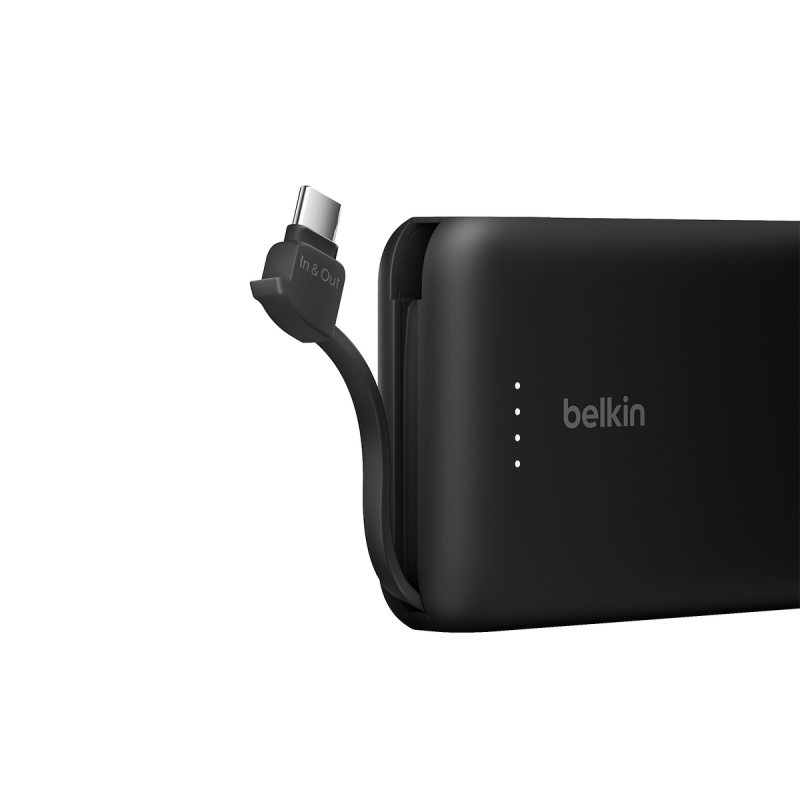 Belkin Powerbank 10 000 mAh, 20W, wbudowany kabel USB-C, czarny