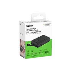 Belkin Powerbank 10 000 mAh, 20W, wbudowany kabel USB-C, czarny