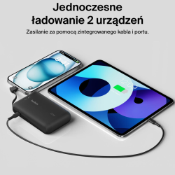 Belkin Powerbank 10 000 mAh, 20W, wbudowany kabel USB-C, czarny