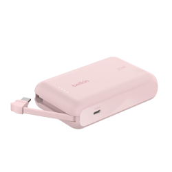 Belkin Powerbank 10 000 mAh, 20W, wbudowany kabel USB-C, różowy