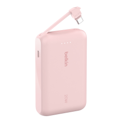 Belkin Powerbank 10 000 mAh, 20W, wbudowany kabel USB-C, różowy