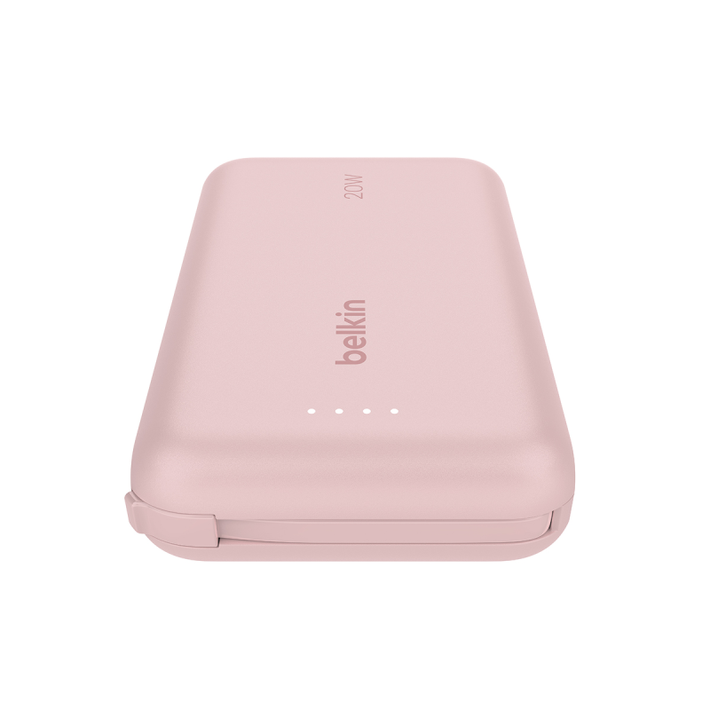 Belkin Powerbank 10 000 mAh, 20W, wbudowany kabel USB-C, różowy