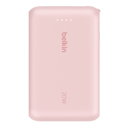 Belkin Powerbank 10 000 mAh, 20W, wbudowany kabel USB-C, różowy
