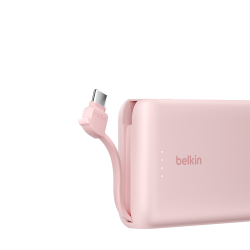 Belkin Powerbank 10 000 mAh, 20W, wbudowany kabel USB-C, różowy