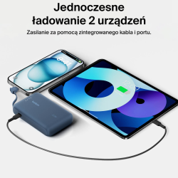 Belkin Powerbank 10 000 mAh, 20W, wbudowany kabel USB-C, niebieski