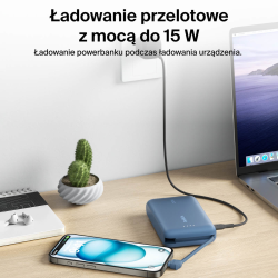 Belkin Powerbank 10 000 mAh, 20W, wbudowany kabel USB-C, niebieski