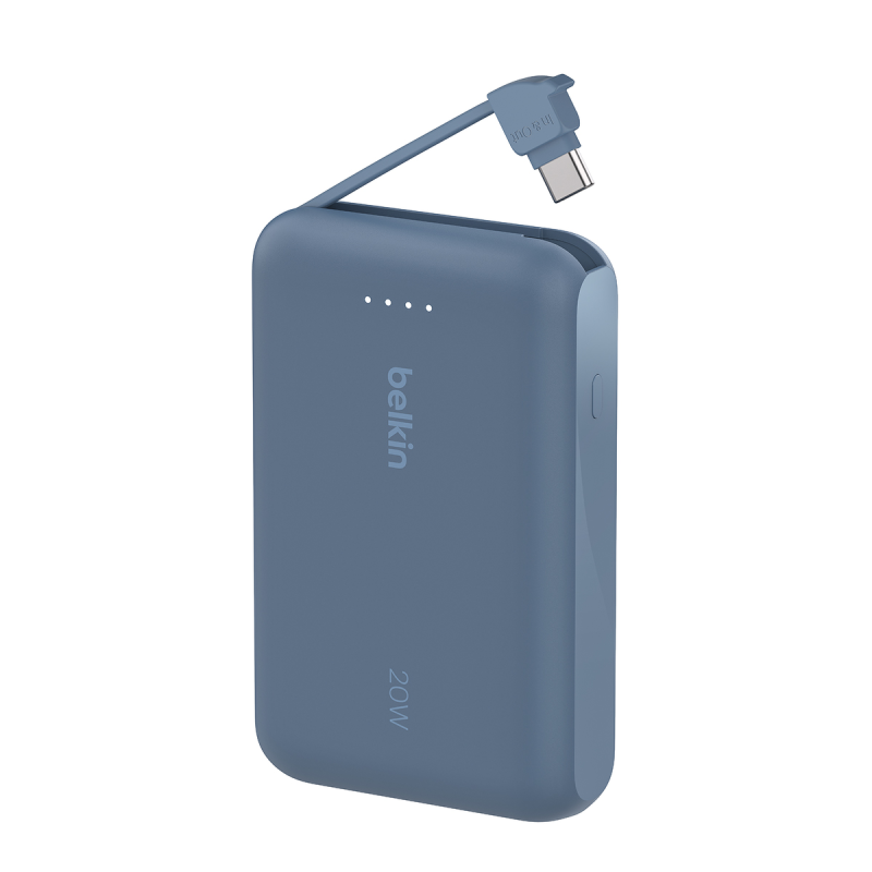 Belkin Powerbank 10 000 mAh, 20W, wbudowany kabel USB-C, niebieski