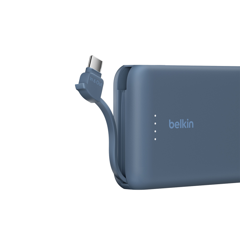 Belkin Powerbank 10 000 mAh, 20W, wbudowany kabel USB-C, niebieski