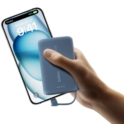 Belkin Powerbank 10 000 mAh, 20W, wbudowany kabel USB-C, niebieski