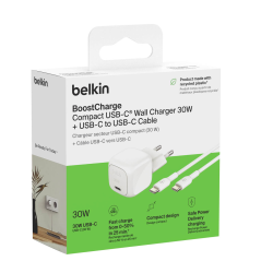 Belkin Ładowarka USB-C PD 30W, mała, biała + kabel USB-C