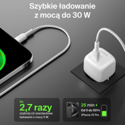 Belkin Ładowarka USB-C PD 30W, mała, biała + kabel Lightning