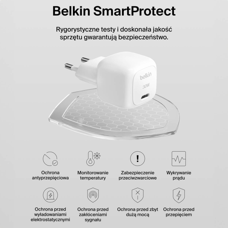Belkin Ładowarka USB-C PD 30W, mała, biała + kabel Lightning