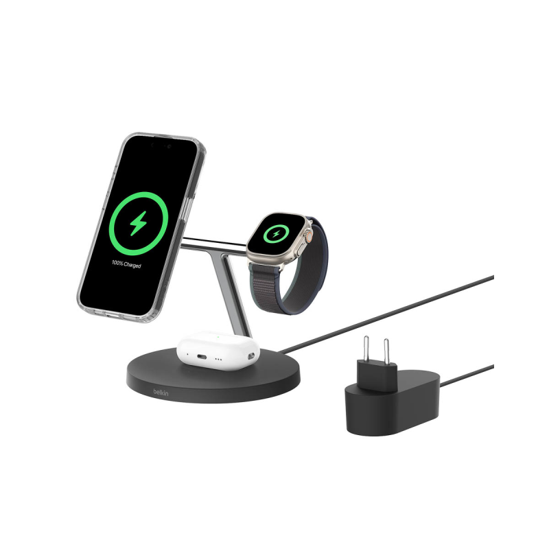 Belkin Stacja do ładowania bezprzewodowego na iPhone, Apple Watch, AirPods, Qi2 15W, czarna