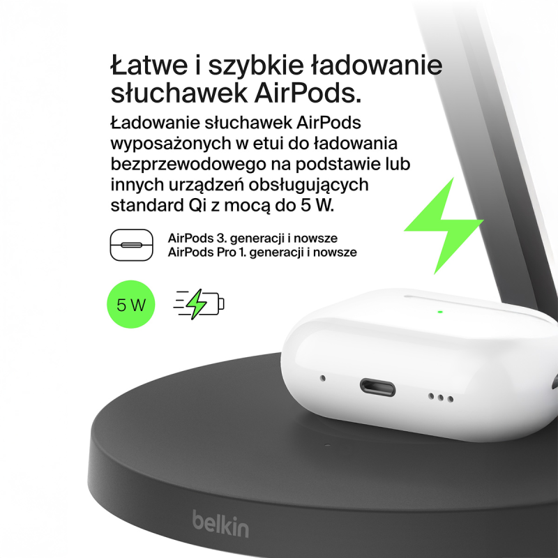 Belkin Stacja do ładowania bezprzewodowego na iPhone, Apple Watch, AirPods, Qi2 15W, czarna