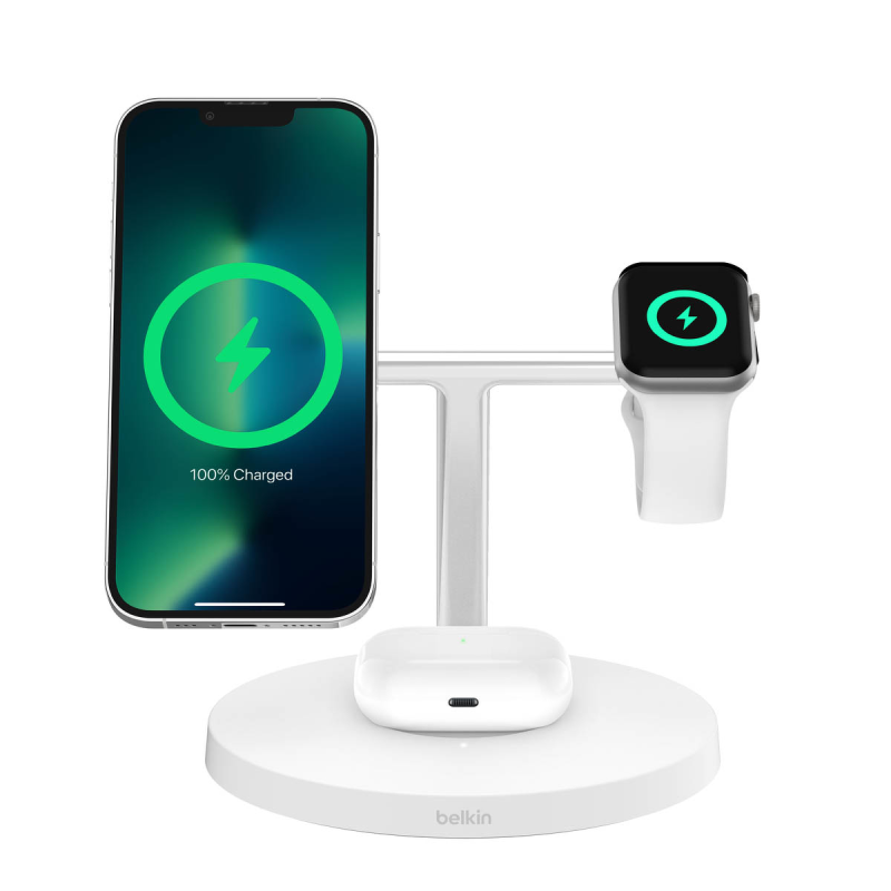Belkin Stacja do ładowania bezprzewodowego na iPhone, Apple Watch, AirPods, Qi2 15W, biała