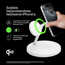 Belkin Stacja do ładowania bezprzewodowego na iPhone, Apple Watch, AirPods, Qi2 15W, biała