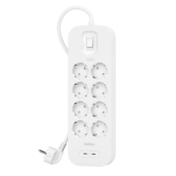 Belkin Listwa zasilająca przeciwprzepięciowa 900J, 8 gniazd Schuko, 2x USB-C PD 30W, 2m