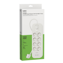 Belkin Listwa zasilająca przeciwprzepięciowa 900J, 8 gniazd Schuko, 2x USB-C PD 30W, 2m