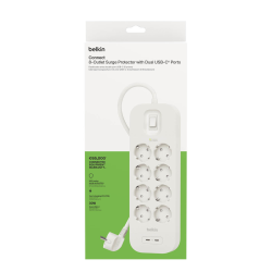 Belkin Listwa zasilająca przeciwprzepięciowa 900J, 8 gniazd Schuko, 2x USB-C PD 30W, 2m