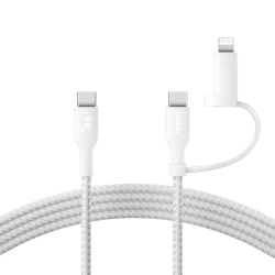 Belkin Kabel 2 w 1 ze złączami USB-C i Lightning, 60W, oplot, 1,5m, biały