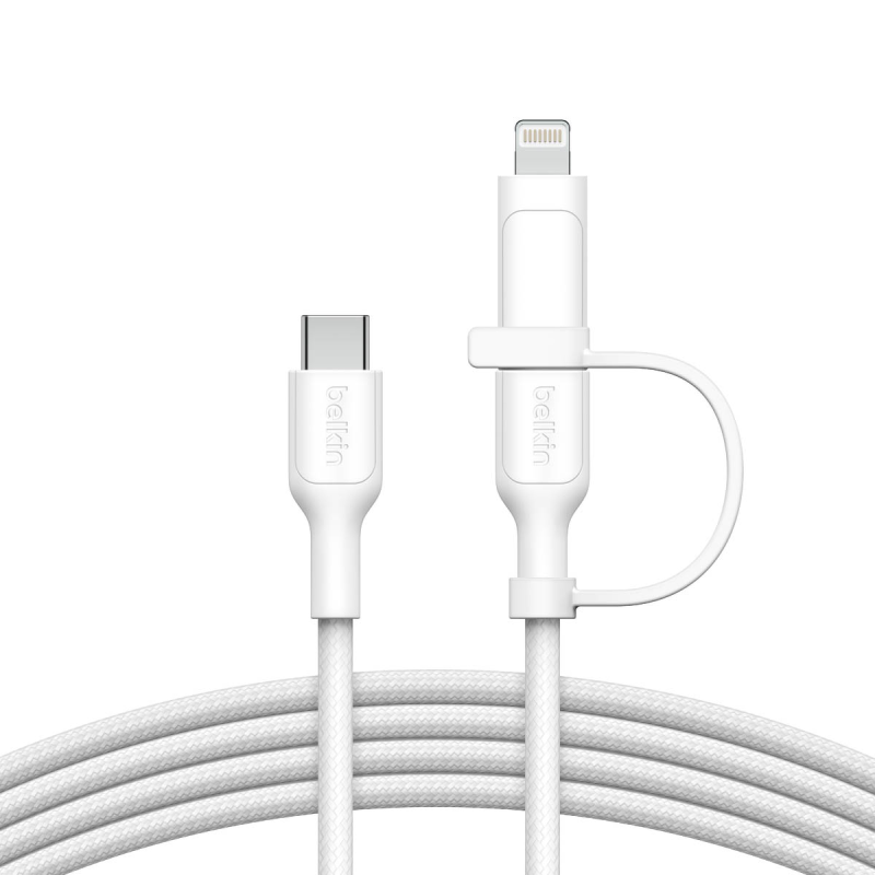 Belkin Kabel 2 w 1 ze złączami USB-C i Lightning, 60W, oplot, 1,5m, biały