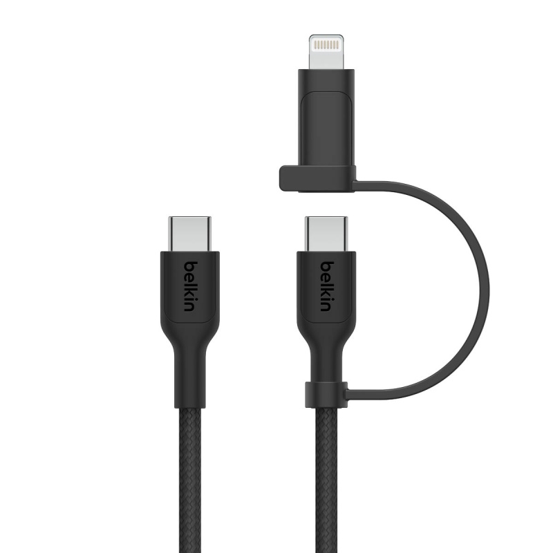 Belkin Kabel 2 w 1 ze złączami USB-C i Lightning, 60W, oplot, 1,5m, czarny