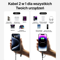 Belkin Kabel 2 w 1 ze złączami USB-C i Lightning, 60W, oplot, 1,5m, czarny