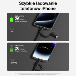 Belkin Kabel 2 w 1 ze złączami USB-C i Lightning, 60W, oplot, 1,5m, czarny