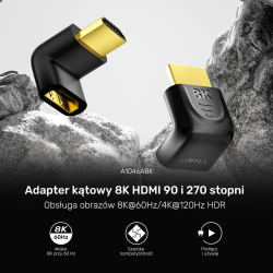Unitek Adapter kątowy 8K HDMI 90 i 270 stopni