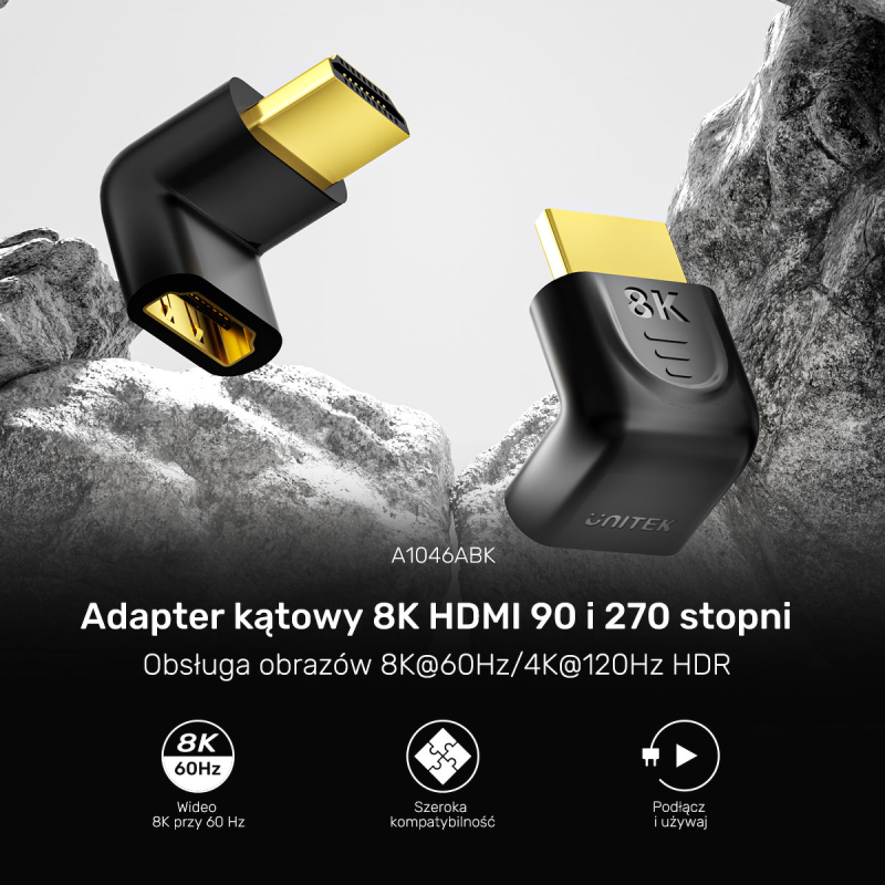Unitek Adapter kątowy 8K HDMI 90 i 270 stopni
