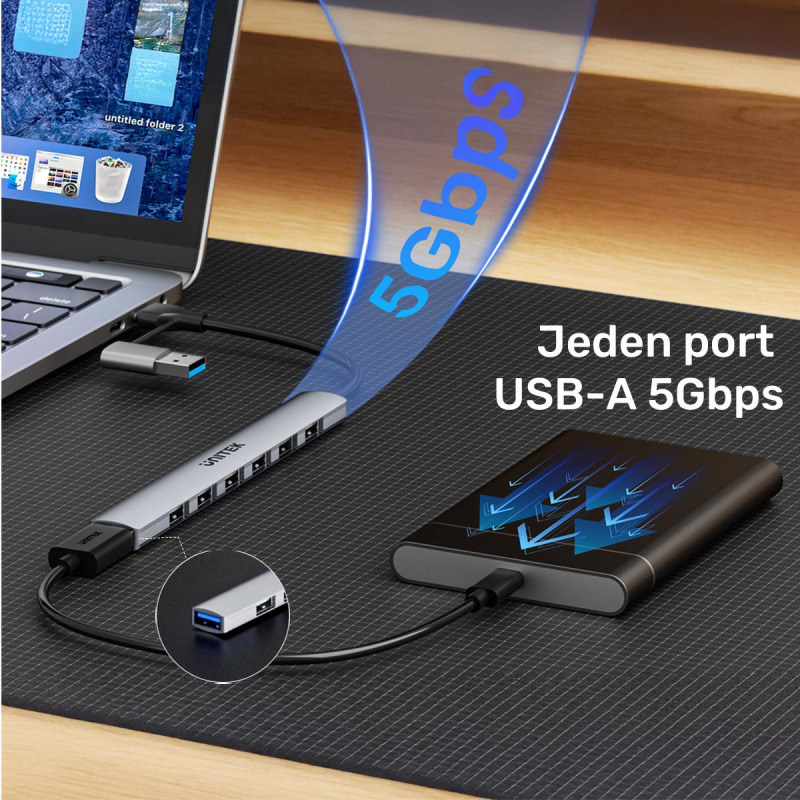 Unitek Hub USB-A/C 7w1 USB A z adapterem USB A 5 Gbps