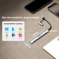Unitek Hub USB-A/C 7w1 USB A z adapterem USB A 5 Gbps