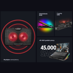Rampage AD-RC12 CLAW Podstawka chłodząca pod laptop 5-17" RGB regulowana