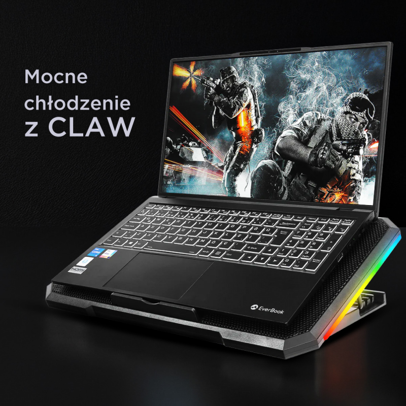 Rampage AD-RC12 CLAW Podstawka chłodząca pod laptop 5-17" RGB regulowana
