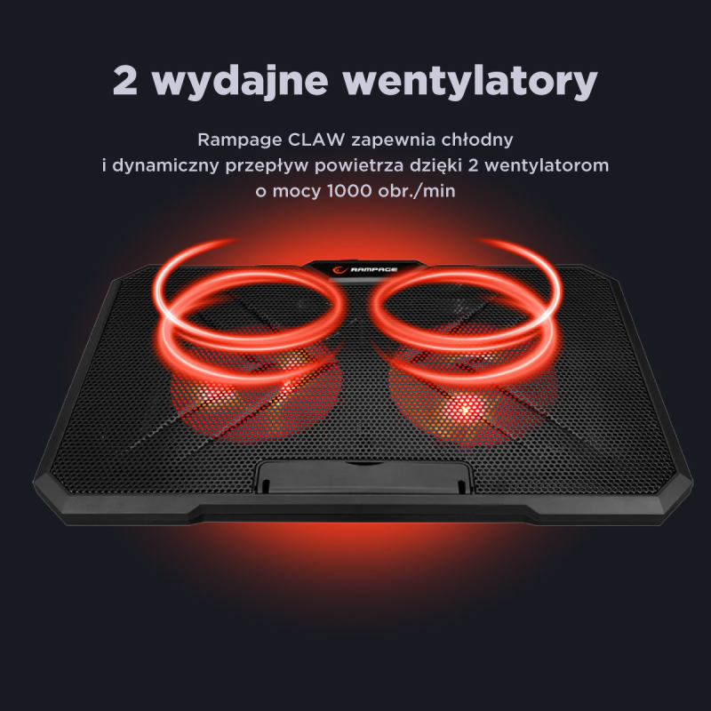 Rampage AD-RC12 CLAW Podstawka chłodząca pod laptop 5-17" RGB regulowana